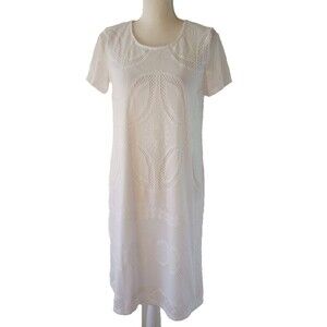 Chico's White Boho Dress Size 1 Medium Gauzy Crochet Lace Fairy Whimsy Beach